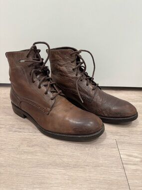 John Varvatos Brown Leather Lace-up Boots